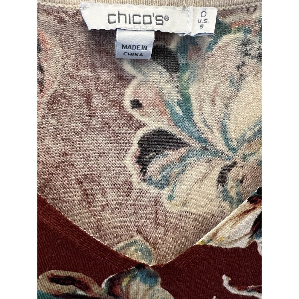 Chicos Floral Impress V-Neck Sweater Pullover Rayon Blend 0 Small Multicolor NWT - Picture 3 of 8